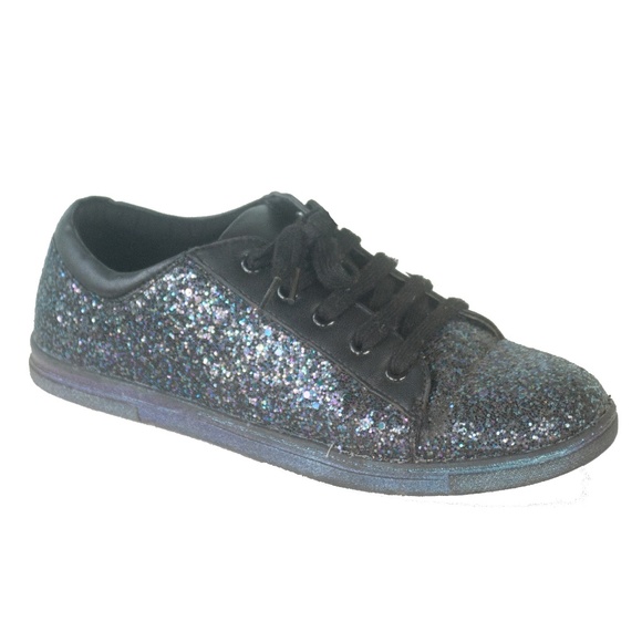 Stuart Weitzman Girls Black Glitter Heather Low Sneakers - Picture 1 of 11